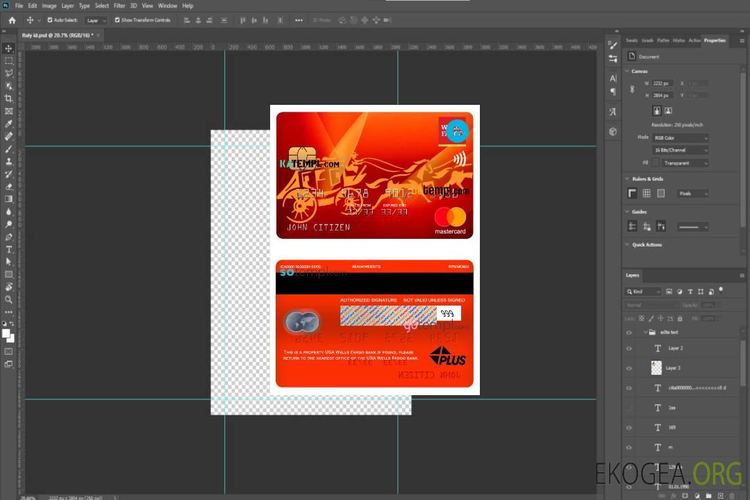 USA Wells Fargo bank mastercard, modèle entièrement modifiable au format PSD template